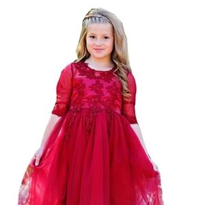 Just Couture 3D lace red burgundy dress sleeves 10